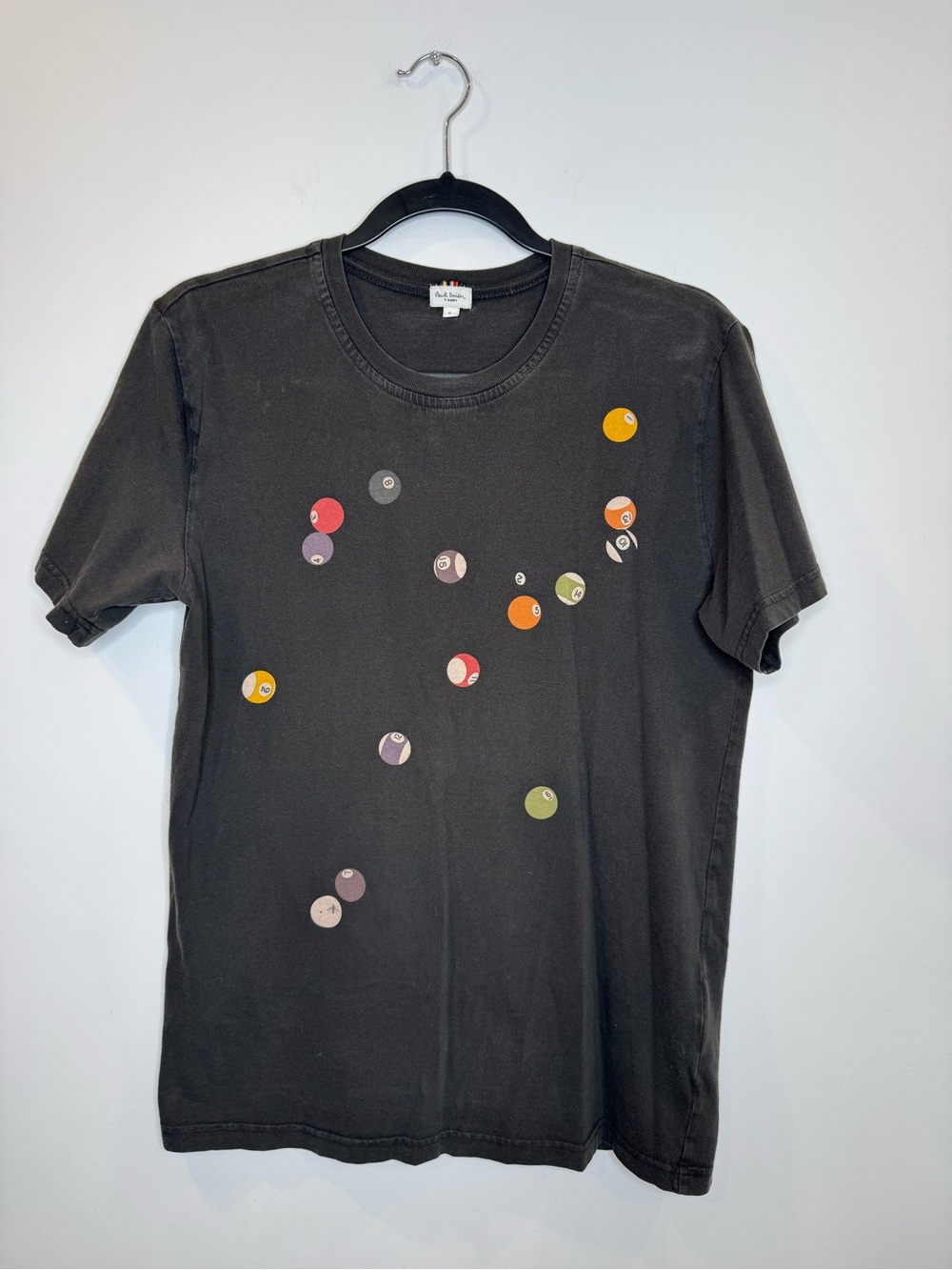 Paul Smith Black Short Sleeve Tee with Multicolor Motif Billiard ball sz small